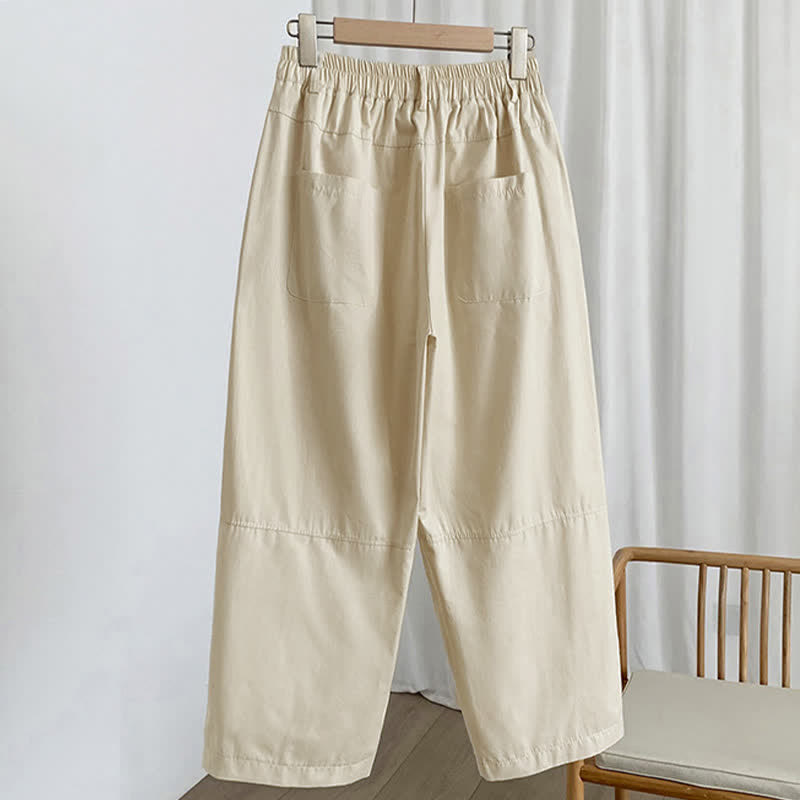 Buddha Stones Pantalones harem lisos de verano para mujer, con botones y bolsillos. - image 6