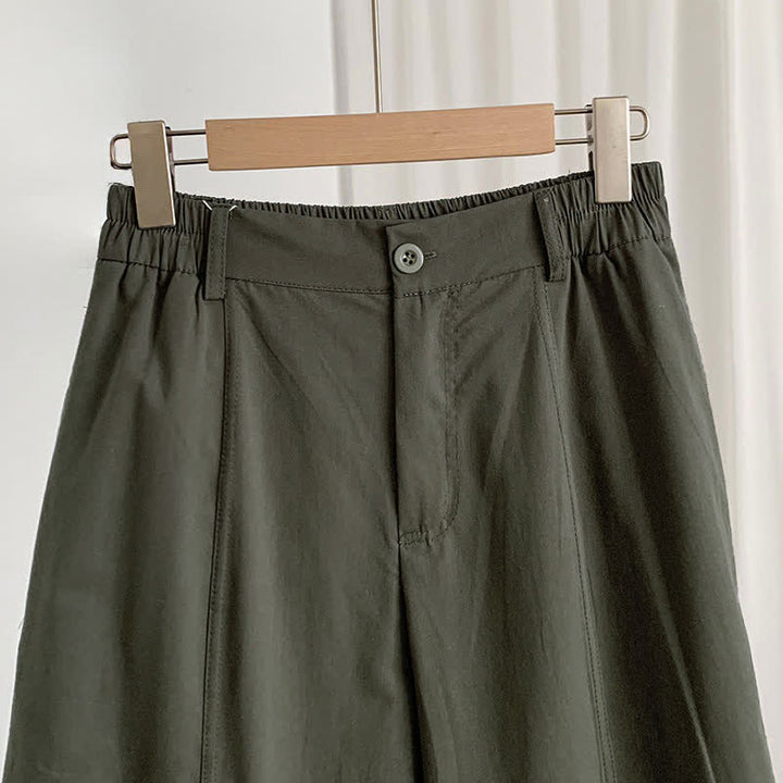 Buddha Stones Pantalones harem lisos de verano para mujer, con botones y bolsillos. - image 2