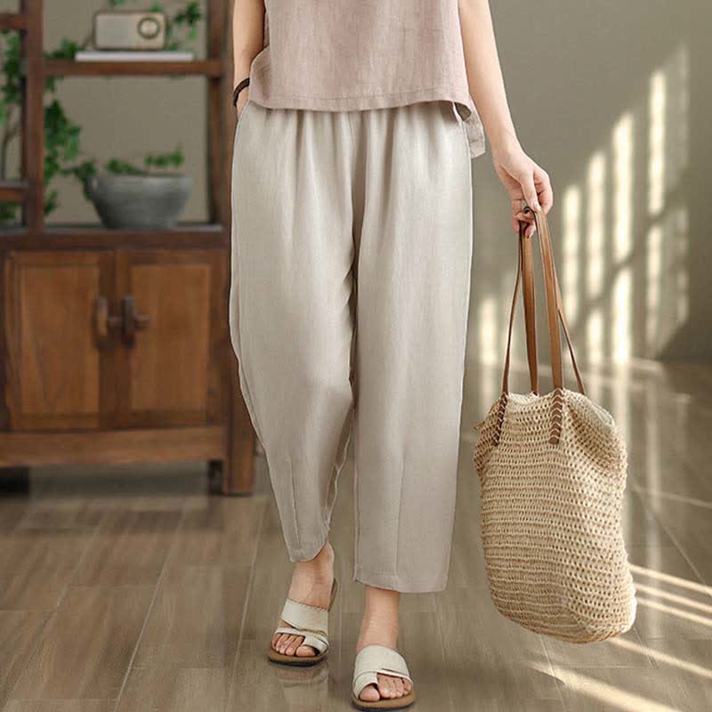 Buddha Stones Pantalones casuales de verano para mujer, de color liso, corte ajustado y con bolsillos. - image 9