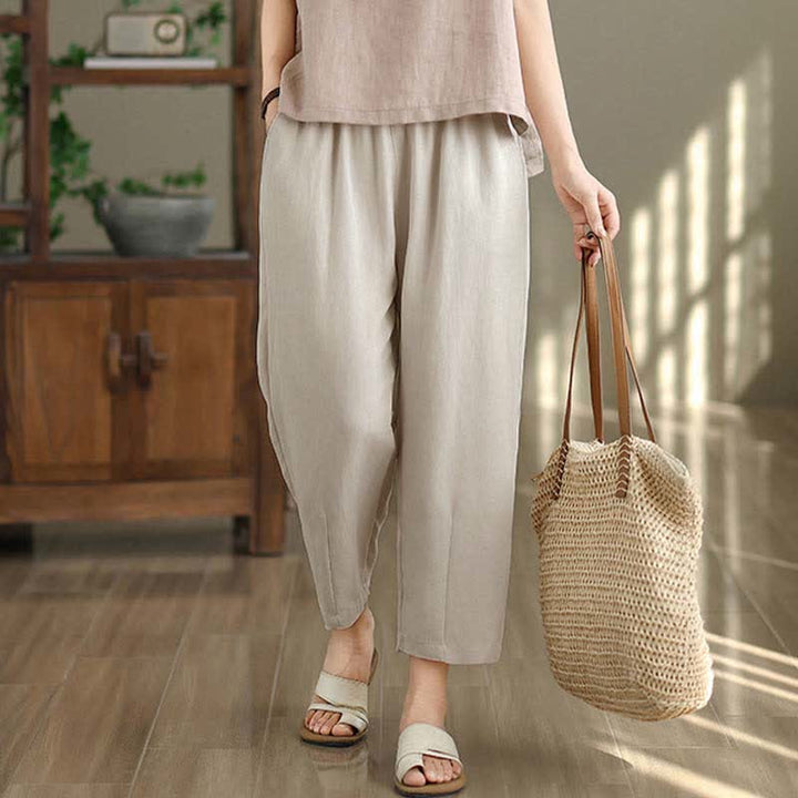 Buddha Stones Pantalones casuales de verano para mujer, de color liso, corte ajustado y con bolsillos. - image 9
