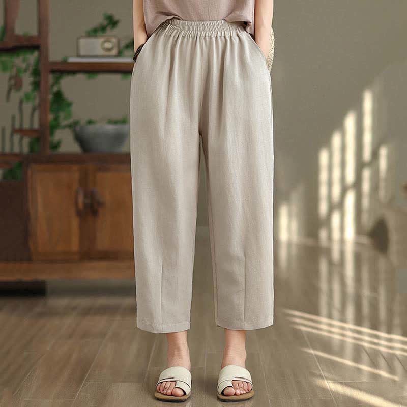 Buddha Stones Pantalones casuales de verano para mujer, de color liso, corte ajustado y con bolsillos. - image 15