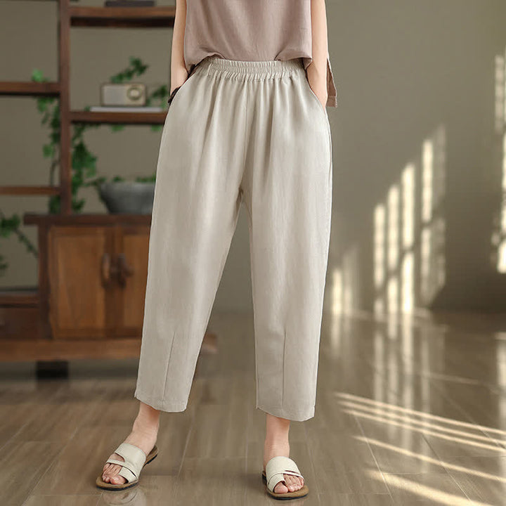 Buddha Stones Pantalones casuales de verano para mujer, de color liso, corte ajustado y con bolsillos. - Beige - US8-10，UK/AU12-14，EU40-42 (2XL) - image 8