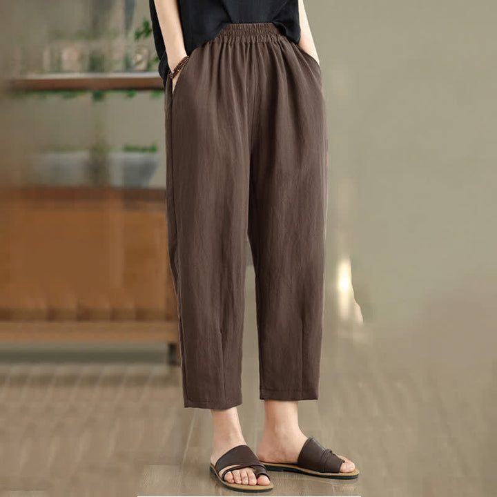 Buddha Stones Pantalones casuales de verano para mujer, de color liso, corte ajustado y con bolsillos. - image 3