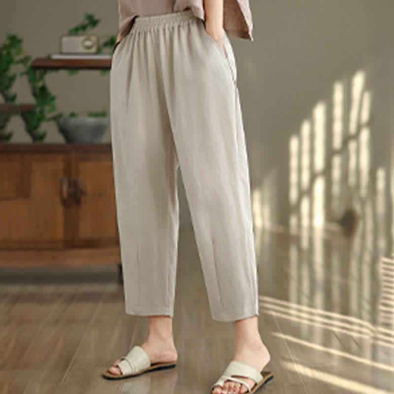 Buddha Stones Pantalones casuales de verano para mujer, de color liso, corte ajustado y con bolsillos. - image 12