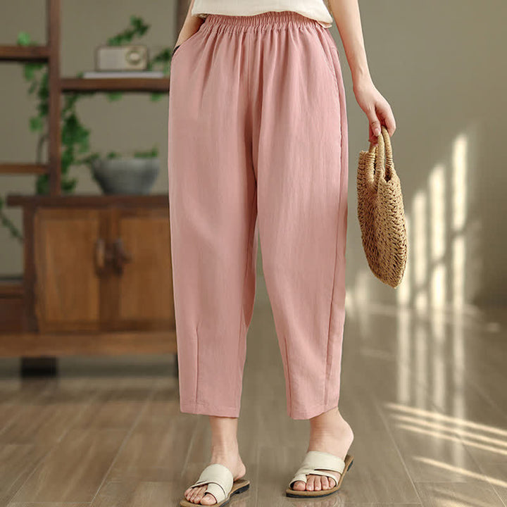 Buddha Stones Pantalones casuales de verano para mujer, de color liso, corte ajustado y con bolsillos. - image 19