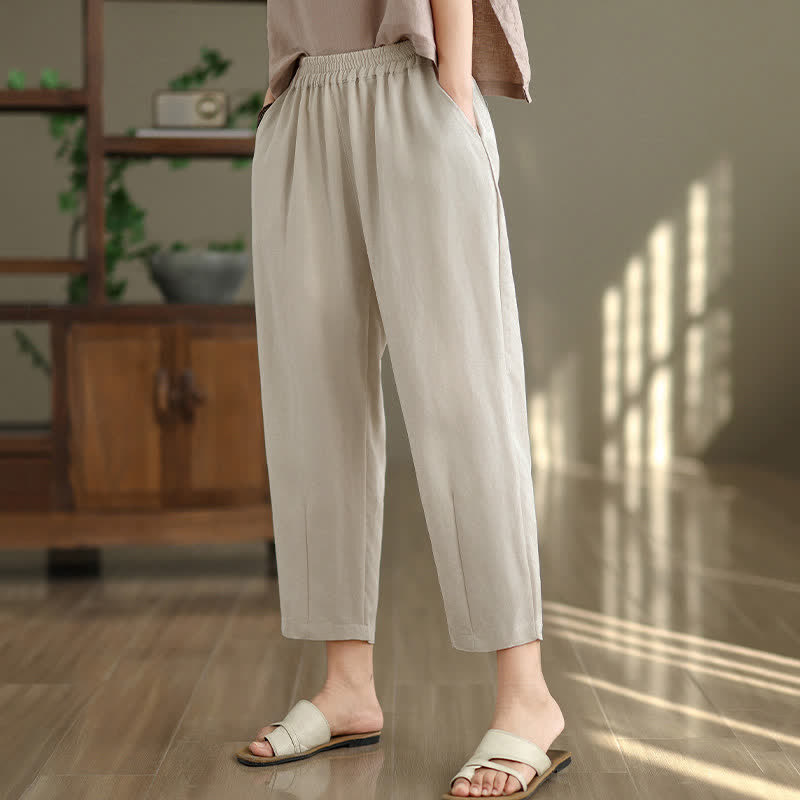 Buddha Stones Pantalones casuales de verano para mujer, de color liso, corte ajustado y con bolsillos. - image 11