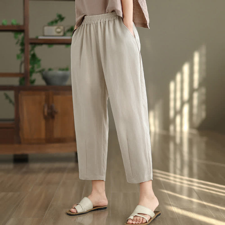 Buddha Stones Pantalones casuales de verano para mujer, de color liso, corte ajustado y con bolsillos. - image 11