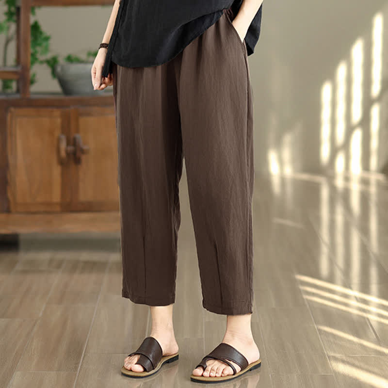 Buddha Stones Pantalones casuales de verano para mujer, de color liso, corte ajustado y con bolsillos. - image 6