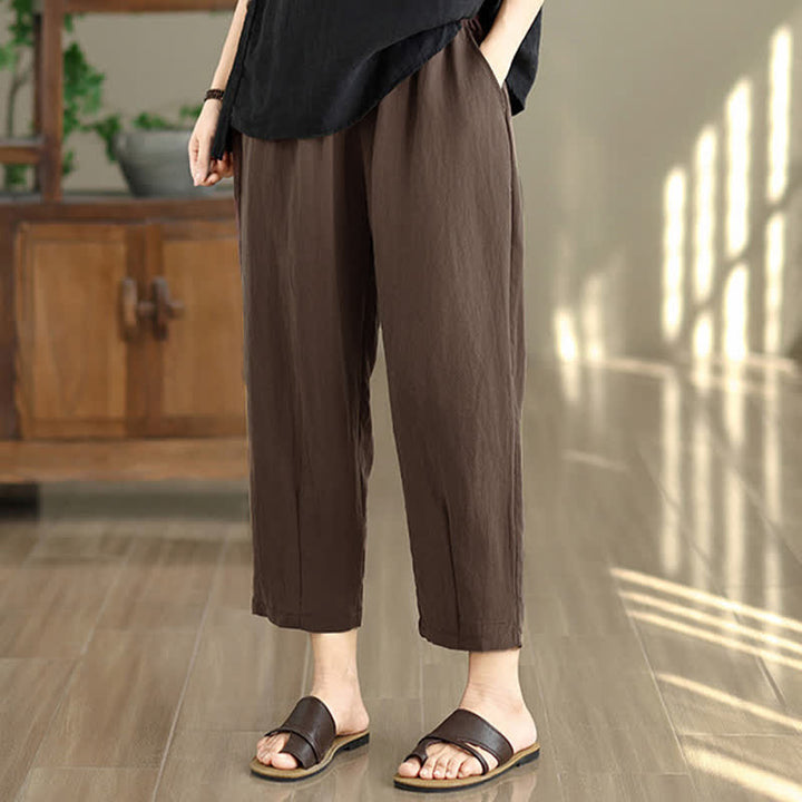 Buddha Stones Pantalones casuales de verano para mujer, de color liso, corte ajustado y con bolsillos. - image 6