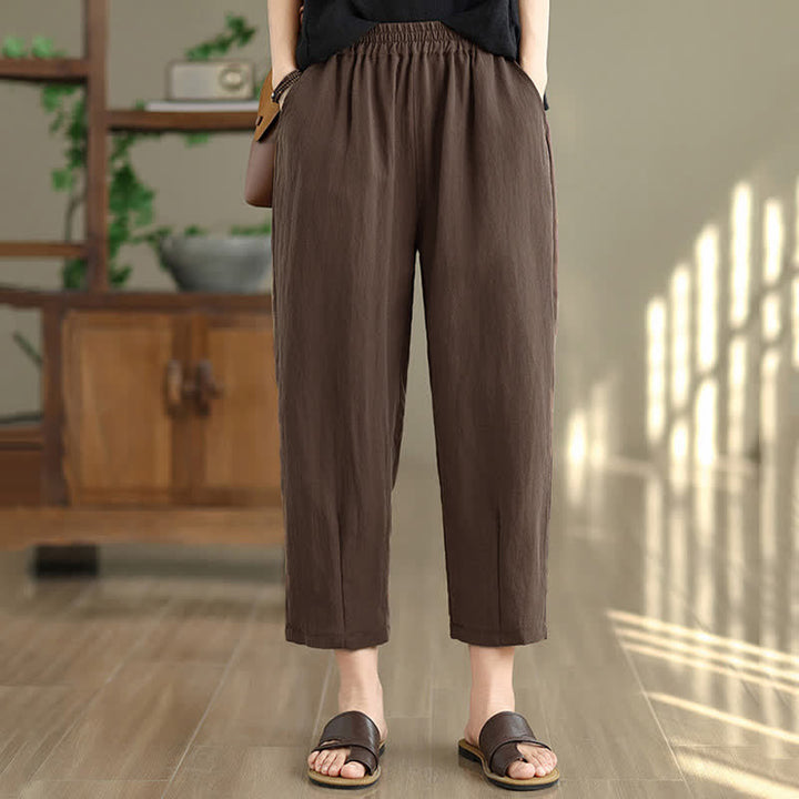 Buddha Stones Pantalones casuales de verano para mujer, de color liso, corte ajustado y con bolsillos. - image 5