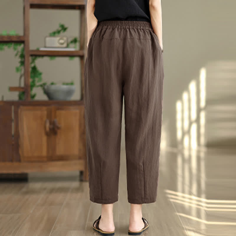 Buddha Stones Pantalones casuales de verano para mujer, de color liso, corte ajustado y con bolsillos. - image 2