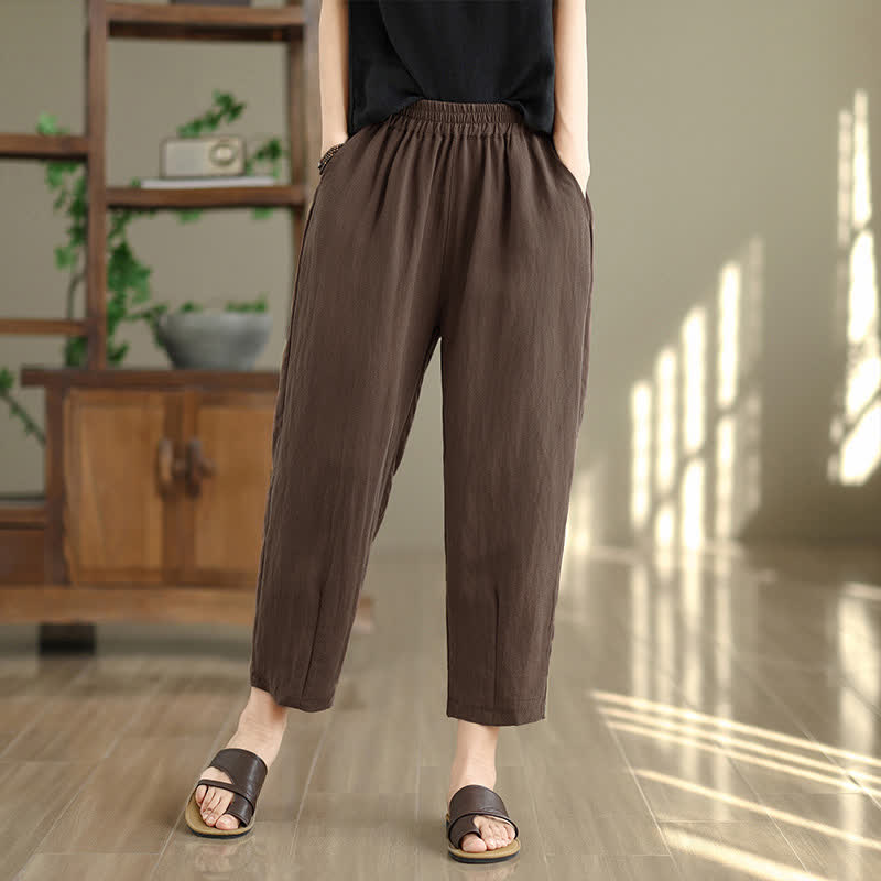Buddha Stones Pantalones casuales de verano para mujer, de color liso, corte ajustado y con bolsillos. - Tierra de siena - US8-10，UK/AU12-14，EU40-42 (2XL) - image 0