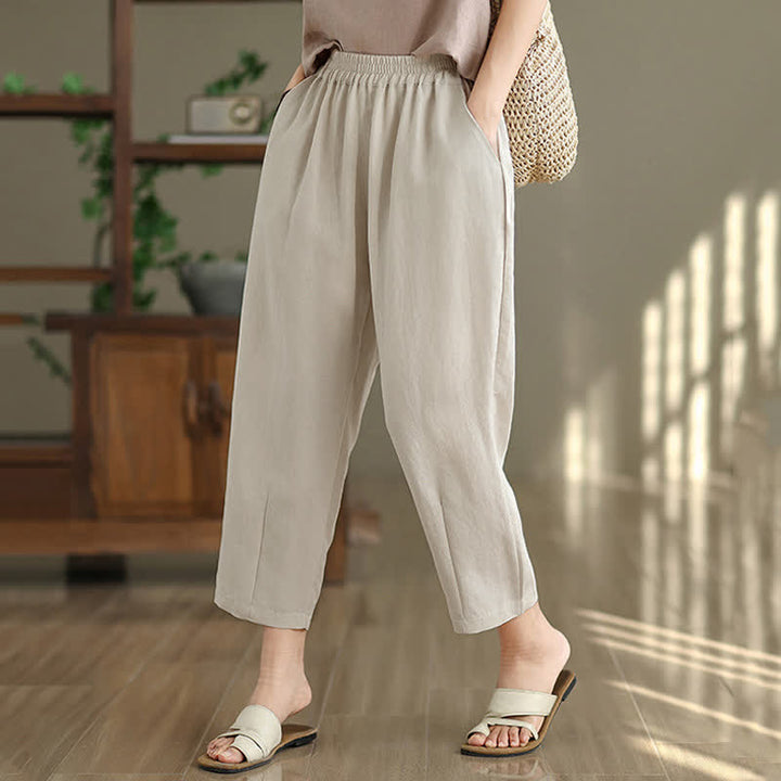 Buddha Stones Pantalones casuales de verano para mujer, de color liso, corte ajustado y con bolsillos. - image 13