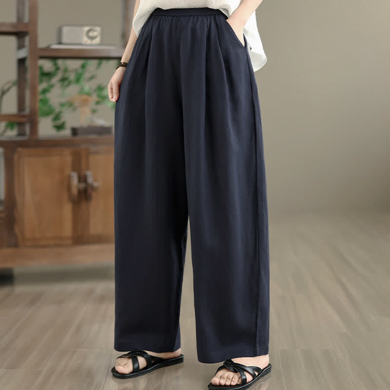 Buddha Stones Pantalones harem minimalistas plisados ​​de color liso para mujer, con bolsillos, ideales para el verano. - image 1