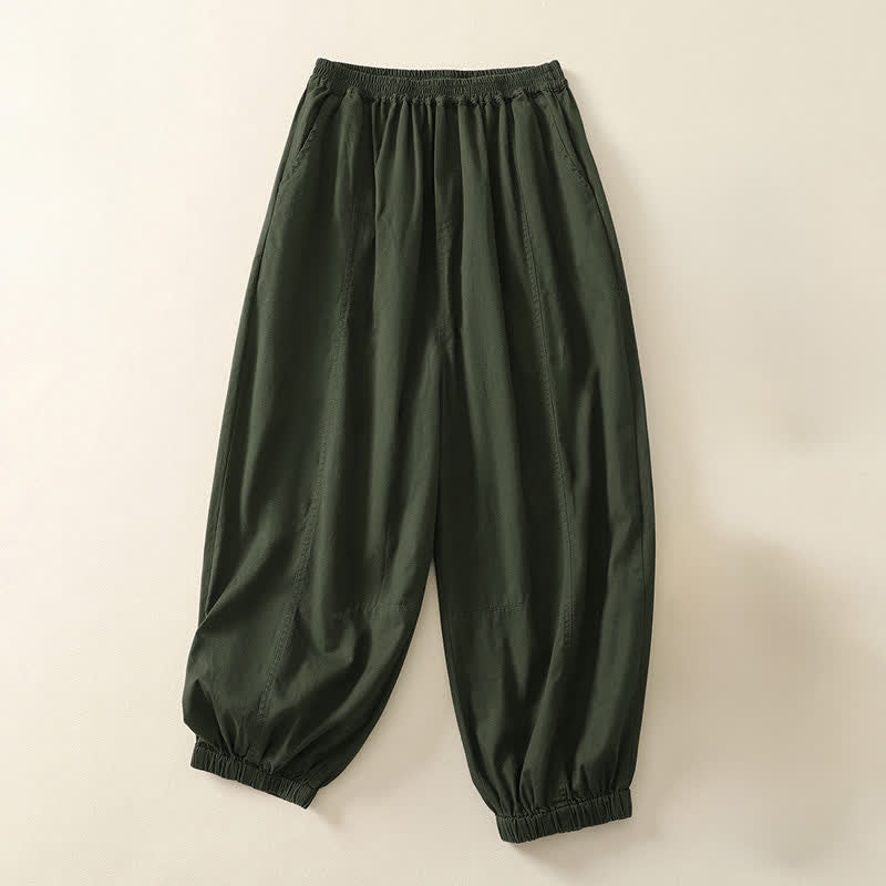 Buddha Stones Pantalones de verano informales para mujer con cintura elástica, corte ajustado y bolsillos. - Verde oliva - US8-10，UK/AU12-14，EU40-42 (2XL) - image 0