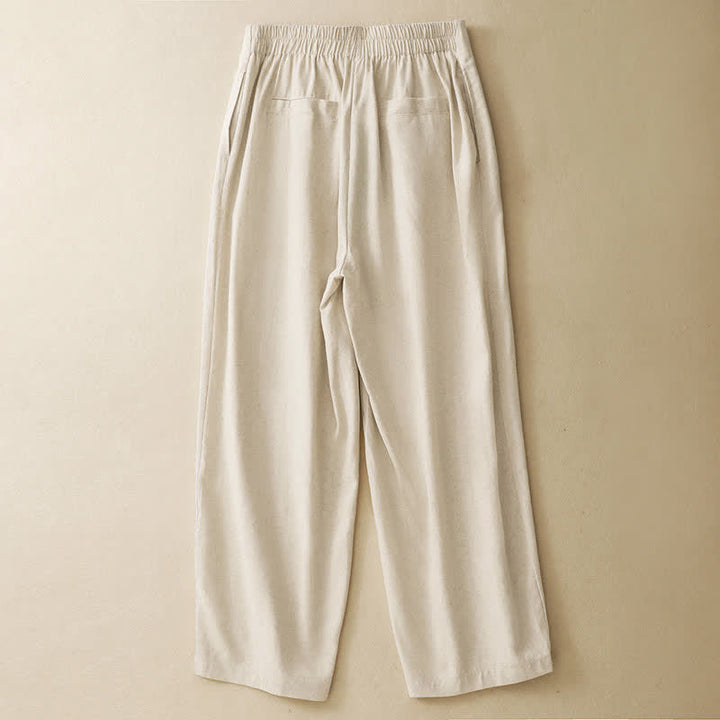 Buddha Stones Pantalones harem minimalistas de lino liso de cintura alta con botones y bolsillos para mujer, ideales para el verano. - image 9