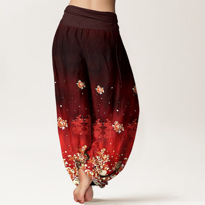 Buddha Stones Pantalones harem de algodón puro con estampado floral vintage de rosas para mujer con cintura elástica. - image 6