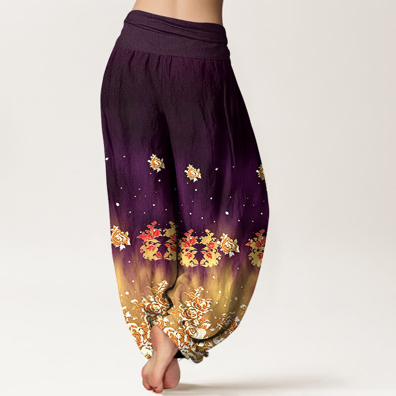 Buddha Stones Pantalones harem de algodón puro con estampado floral vintage de rosas para mujer con cintura elástica. - image 9