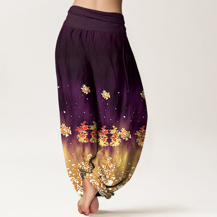 Buddha Stones Pantalones harem de algodón puro con estampado floral vintage de rosas para mujer con cintura elástica. - image 9