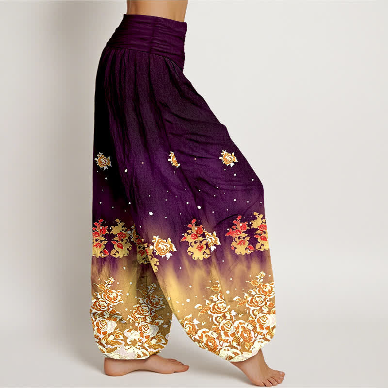 Buddha Stones Pantalones harem de algodón puro con estampado floral vintage de rosas para mujer con cintura elástica. - image 10