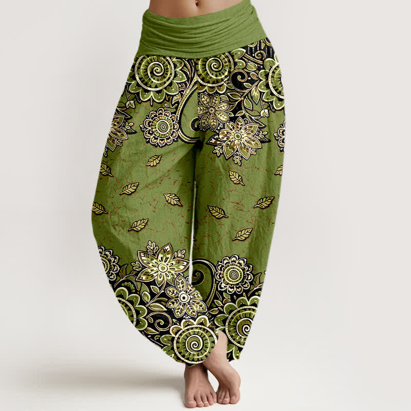 Buddha Stones Pantalones harem de mujer con cintura elástica, de algodón puro y estampado paisley mandala en naranja intenso. - Verde oliva - US16，UK/AU20，EU48 (3XL) - image 8