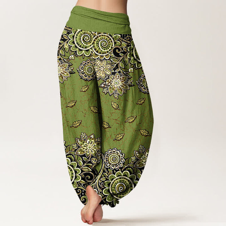 Buddha Stones Pantalones harem de mujer con cintura elástica, de algodón puro y estampado paisley mandala en naranja intenso. - image 9