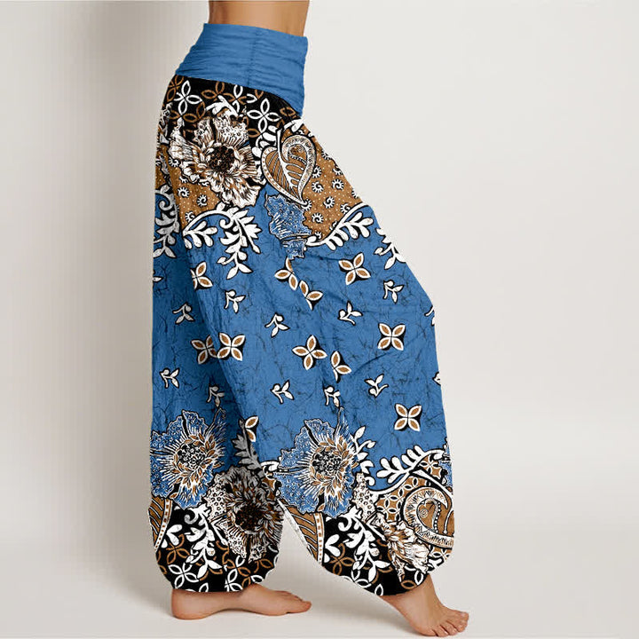Buddha Stones Pantalones harem de mujer con cintura elástica, de algodón puro y estampado floral bohemio de cachemir. - image 2