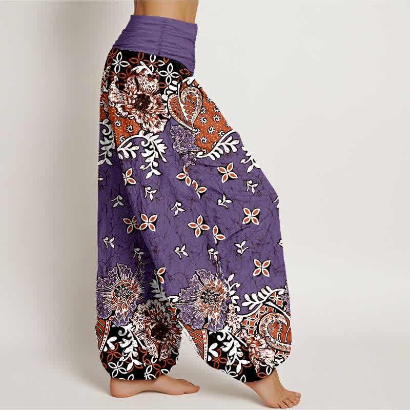 Buddha Stones Pantalones harem de mujer con cintura elástica, de algodón puro y estampado floral bohemio de cachemir. - image 7