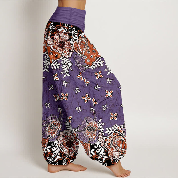 Buddha Stones Pantalones harem de mujer con cintura elástica, de algodón puro y estampado floral bohemio de cachemir. - image 7