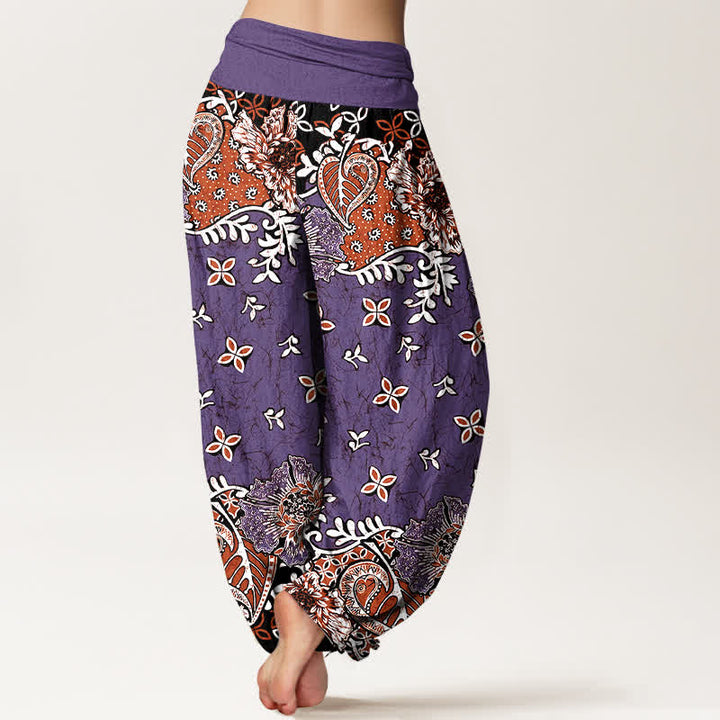 Buddha Stones Pantalones harem de mujer con cintura elástica, de algodón puro y estampado floral bohemio de cachemir. - image 6