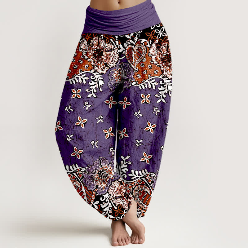 Buddha Stones Pantalones harem de mujer con cintura elástica, de algodón puro y estampado floral bohemio de cachemir. - Púrpura - US16，UK/AU20，EU48 (3XL) - image 5