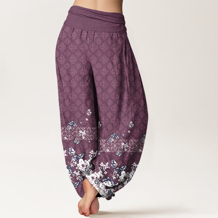 Buddha Stones Pantalones harem de mujer con cintura elástica y estampado floral bohemio de algodón puro. - image 6