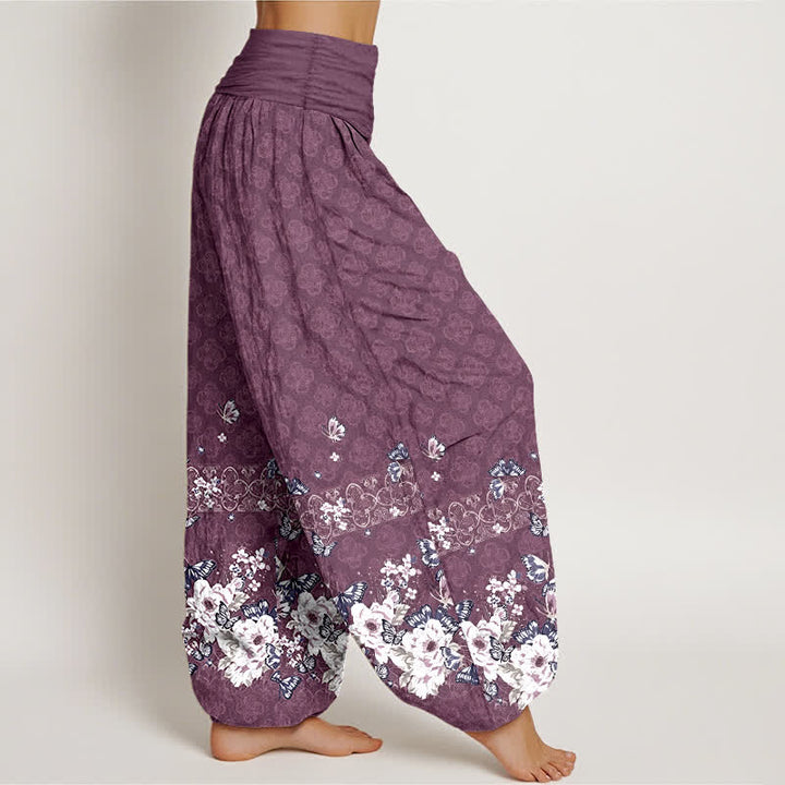 Buddha Stones Pantalones harem de mujer con cintura elástica y estampado floral bohemio de algodón puro. - image 7