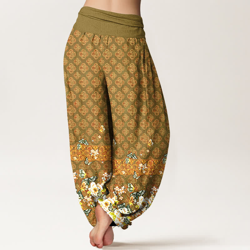 Buddha Stones Pantalones harem de mujer con cintura elástica y estampado floral bohemio de algodón puro. - image 9