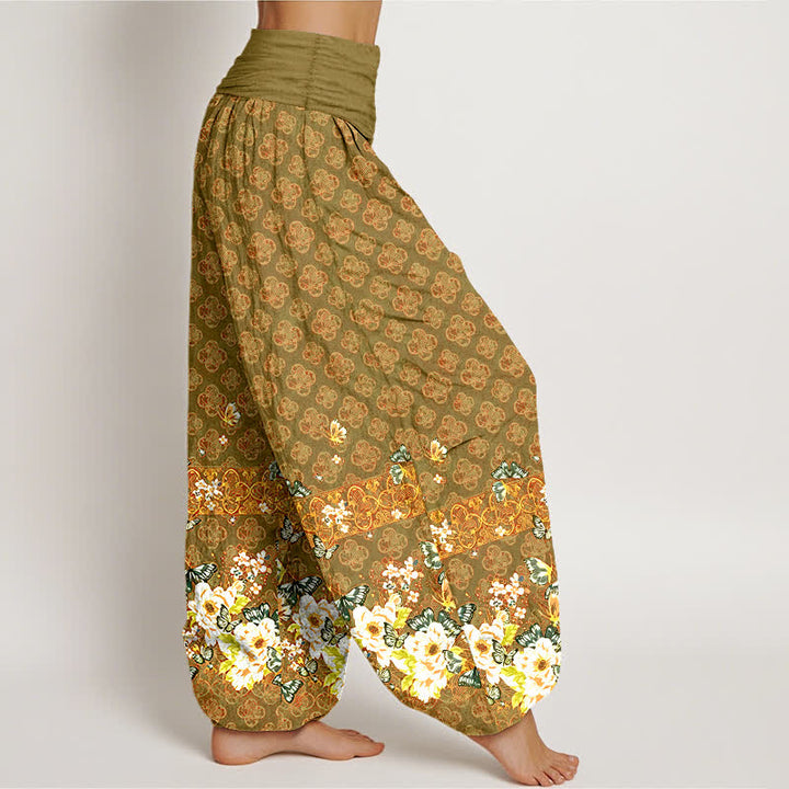 Buddha Stones Pantalones harem de mujer con cintura elástica y estampado floral bohemio de algodón puro. - image 10