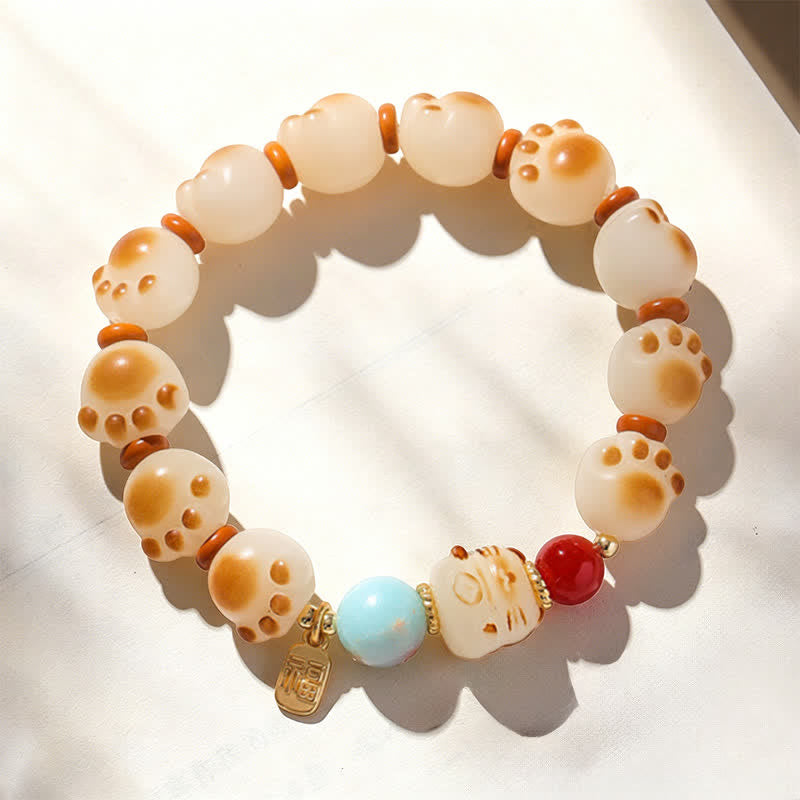 Buddha Stones Pulsera de la suerte con diseño de pata de gato y semillas de Bodhi naturales - image 2