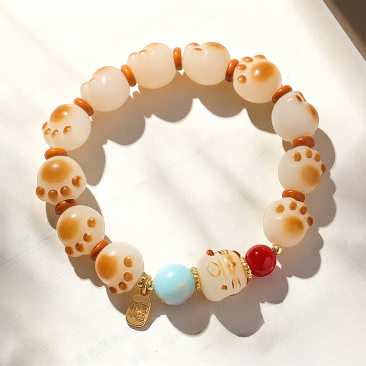 Buddha Stones Pulsera de la suerte con diseño de pata de gato y semillas de Bodhi naturales - image 2