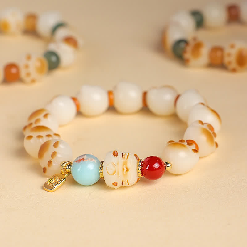 Buddha Stones Pulsera de la suerte con diseño de pata de gato y semillas de Bodhi naturales - image 1