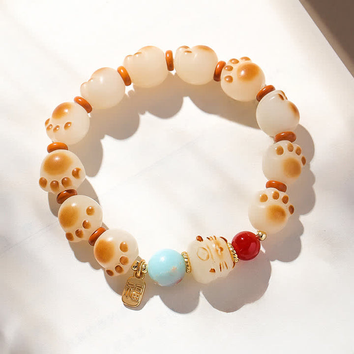 Buddha Stones Pulsera de la suerte con diseño de pata de gato y semillas de Bodhi naturales - image 4