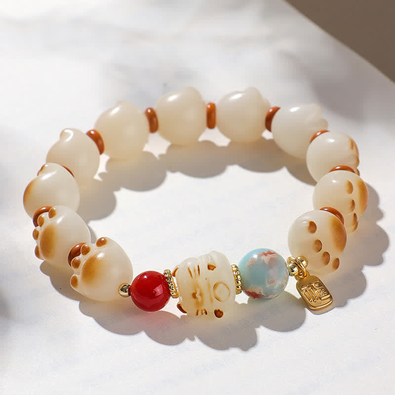 Buddha Stones Pulsera de la suerte con diseño de pata de gato y semillas de Bodhi naturales - image 3