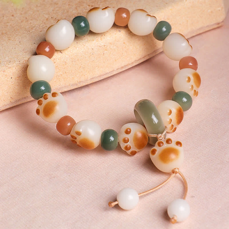 Buddha Stones Pulsera de la riqueza con diseño de huella de gato y semillas de Bodhi naturales - image 2