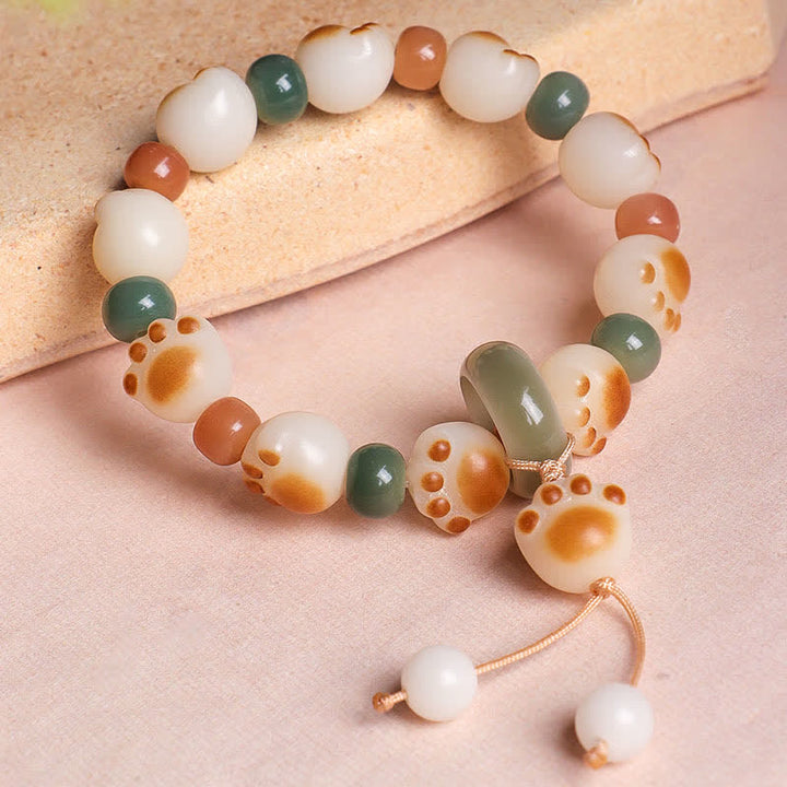 Buddha Stones Pulsera de la riqueza con diseño de huella de gato y semillas de Bodhi naturales - image 2