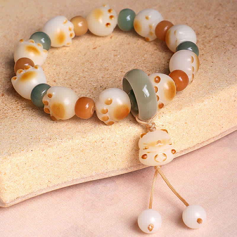 Buddha Stones Pulsera de la riqueza con diseño de huella de gato y semillas de Bodhi naturales - image 4