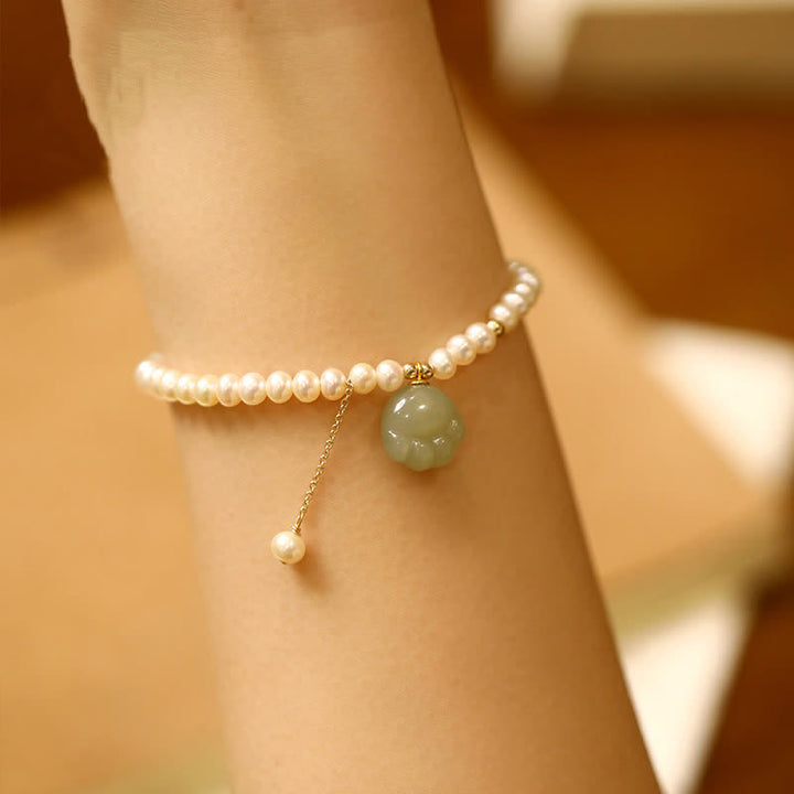 Buddha Stones Pulsera de perlas de la suerte con diseño de huella de gato de jade Hetian natural - Huella de gato (circunferencia de la muñeca: 15–20 cm) - image 0