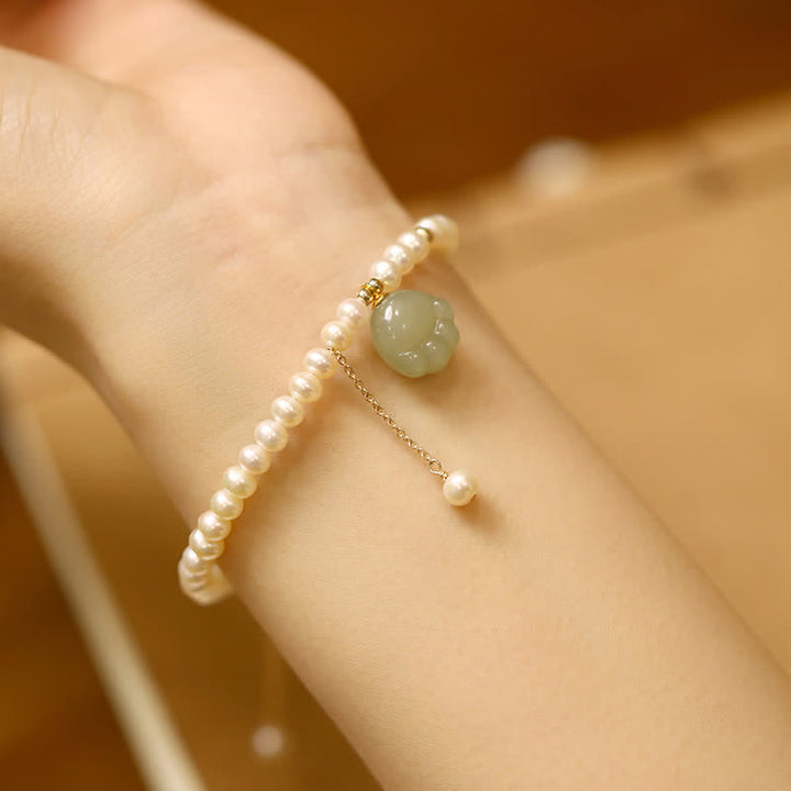 Buddha Stones Pulsera de perlas de la suerte con diseño de huella de gato de jade Hetian natural - image 2
