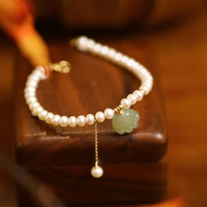 Buddha Stones Pulsera de perlas de la suerte con diseño de huella de gato de jade Hetian natural - image 1