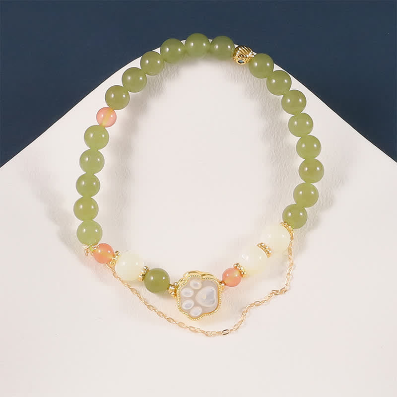 Buddha Stones Pulsera de la prosperidad con diseño de huella de gato y piedra Tridacna de jade Hetian natural - image 2