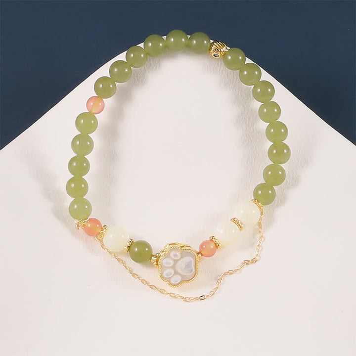 Buddha Stones Pulsera de la prosperidad con diseño de huella de gato y piedra Tridacna de jade Hetian natural - image 2