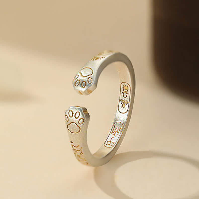 Buddha Stones Anillo de equilibrio con forma de pata de gato de plata de ley 999 - Plata de ley 999 (17,8 mm) - image 0