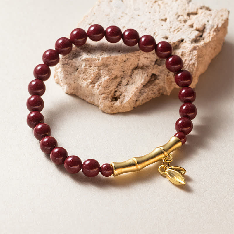 Buddha Stones Pulsera de bambú con bendición y cinabrio de plata de ley 999 - image 1